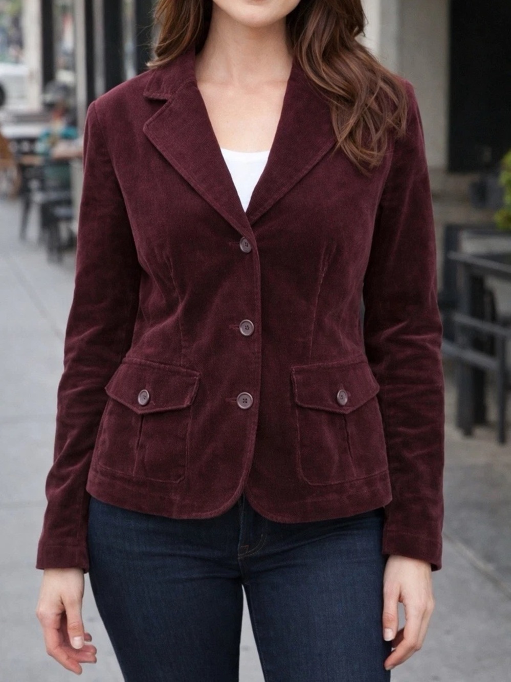 Vintage Lady Hathaway Burgundy Corduroy Tailored Blazer Jacket M Preppy Luxury